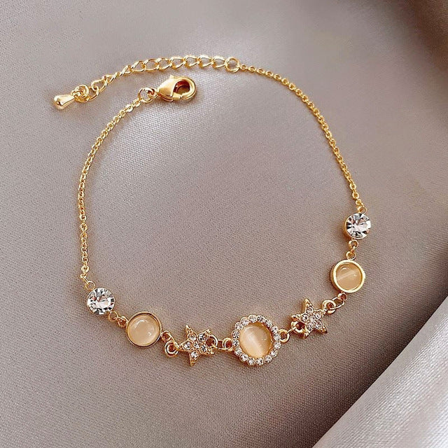 Japan Korea Star Moon Bracelet For Women Girls Fashion Pink Crystal Pearl Chain Bracelet Wholesale Designer Jewelry Party Gift